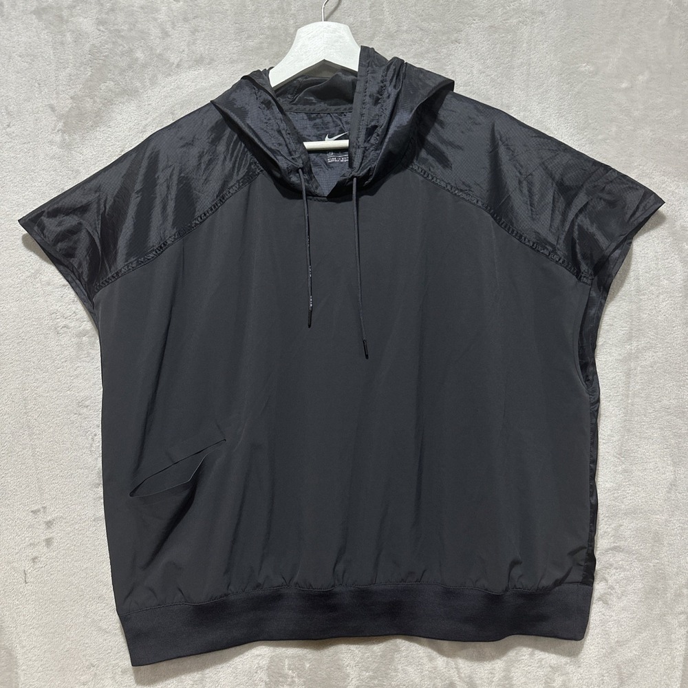 Nike‎ Women's Size M Sportswear Tech Pack Hoodie Black Boxy Short Sleeve Pocket
